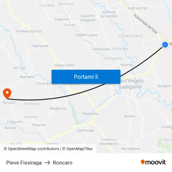 Pieve Fissiraga to Roncaro map