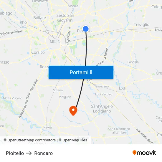 Pioltello to Roncaro map