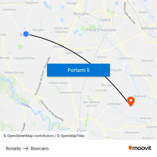 Rosate to Roncaro map