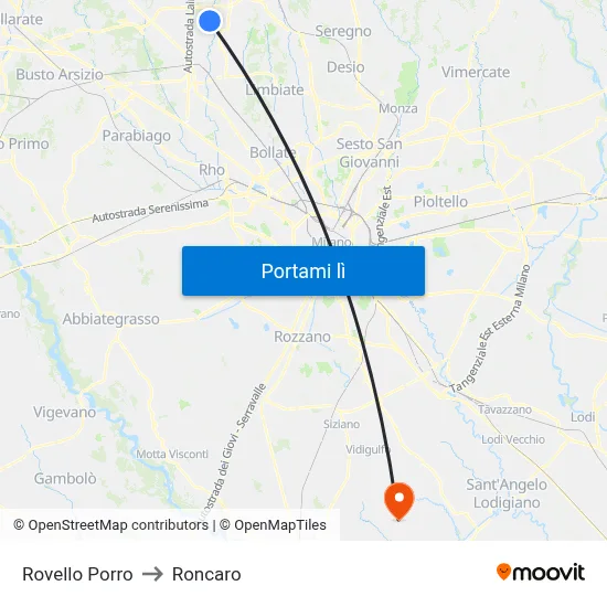 Rovello Porro to Roncaro map