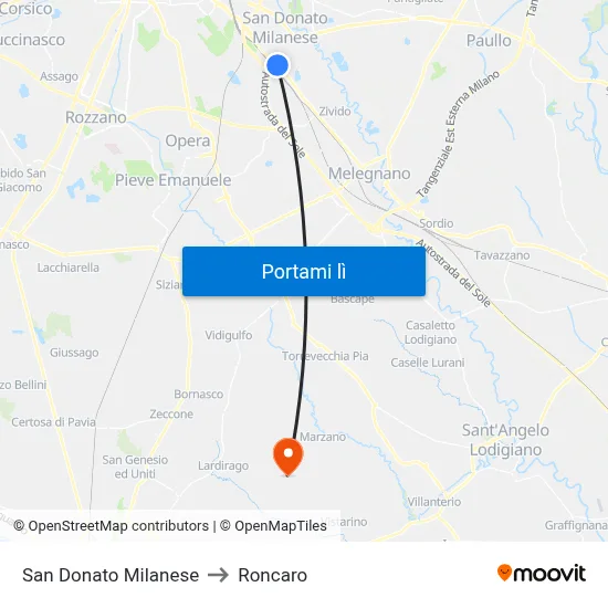 San Donato Milanese to Roncaro map