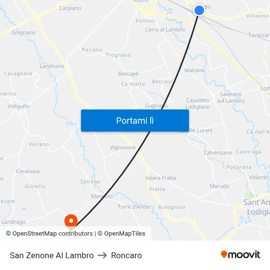 San Zenone Al Lambro to Roncaro map