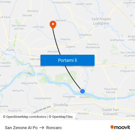 San Zenone Al Po to Roncaro map