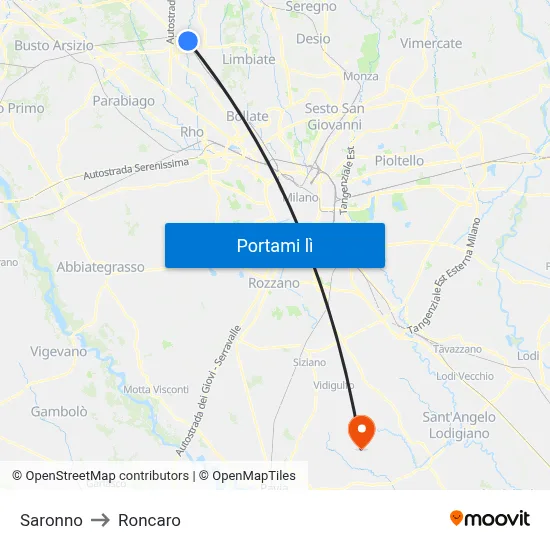 Saronno to Roncaro map