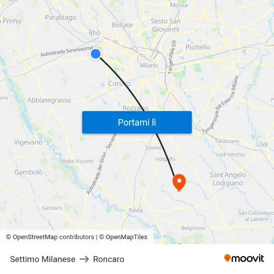 Settimo Milanese to Roncaro map