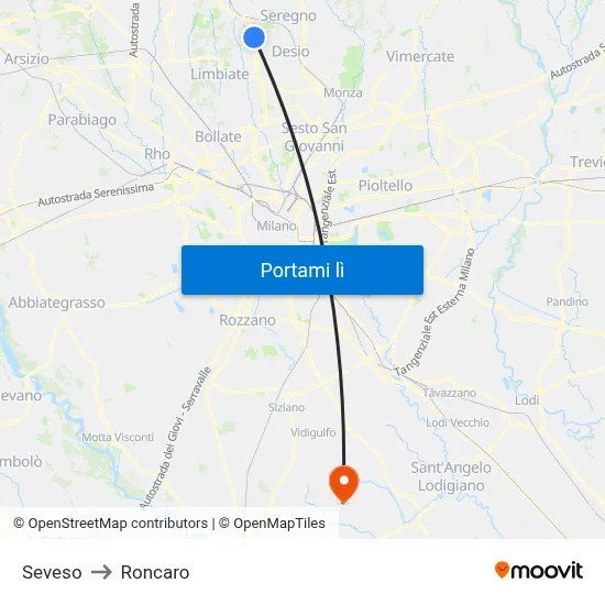 Seveso to Roncaro map