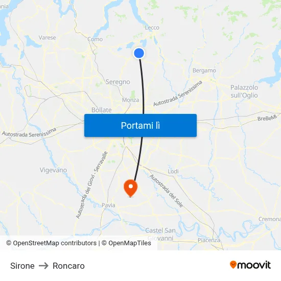 Sirone to Roncaro map