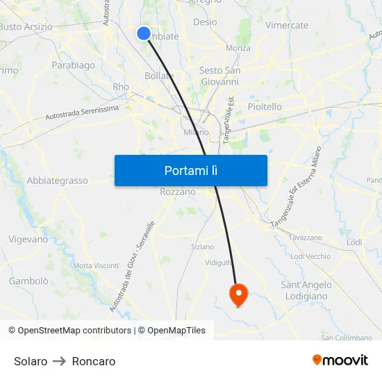 Solaro to Roncaro map