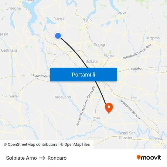 Solbiate Arno to Roncaro map