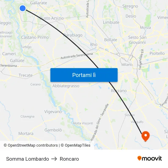 Somma Lombardo to Roncaro map