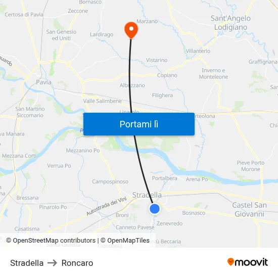 Stradella to Roncaro map