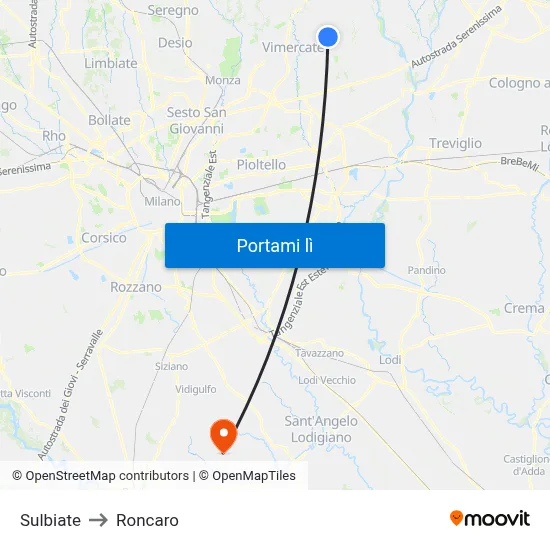 Sulbiate to Roncaro map
