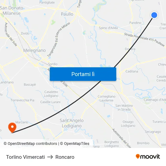 Torlino Vimercati to Roncaro map
