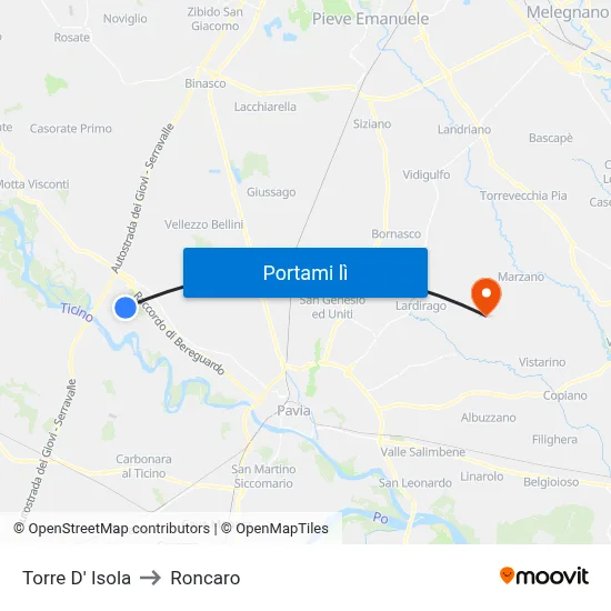 Torre D' Isola to Roncaro map