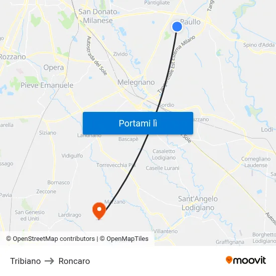 Tribiano to Roncaro map
