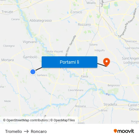 Tromello to Roncaro map