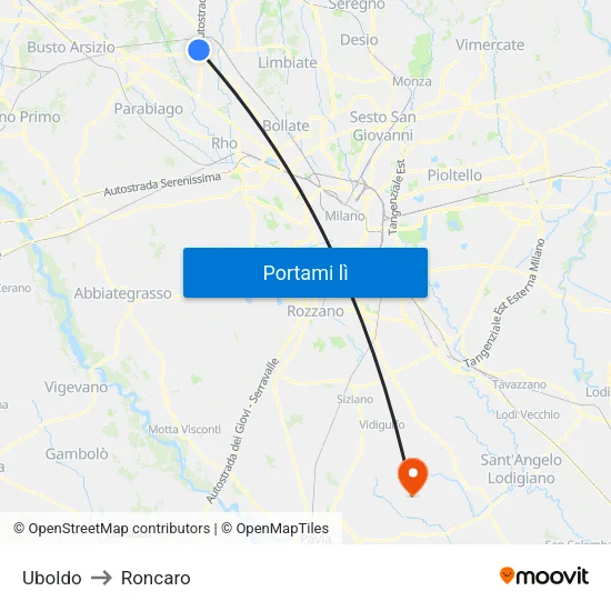 Uboldo to Roncaro map