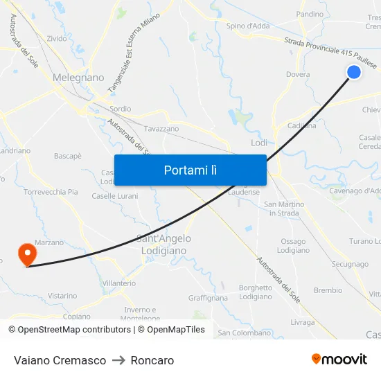 Vaiano Cremasco to Roncaro map