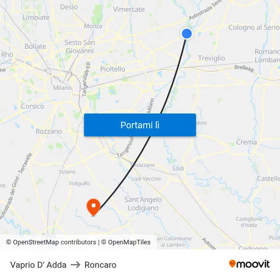 Vaprio D' Adda to Roncaro map