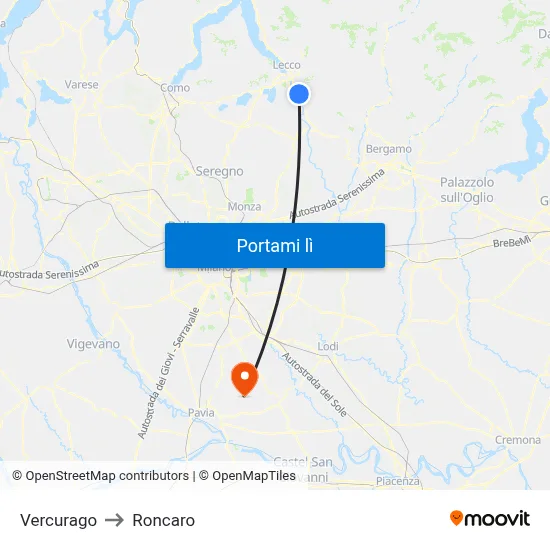 Vercurago to Roncaro map