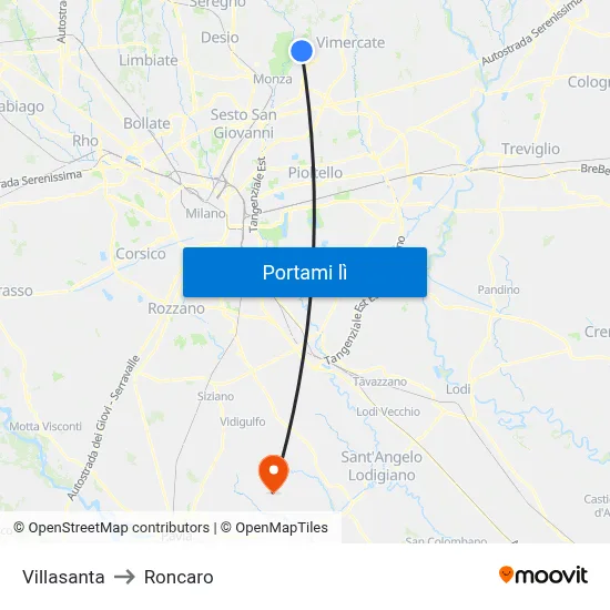 Villasanta to Roncaro map