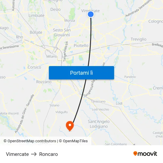 Vimercate to Roncaro map