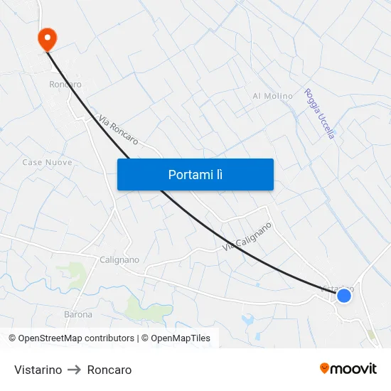Vistarino to Roncaro map