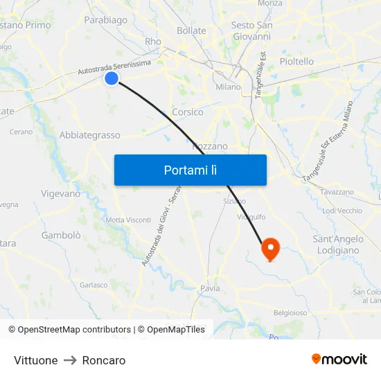 Vittuone to Roncaro map