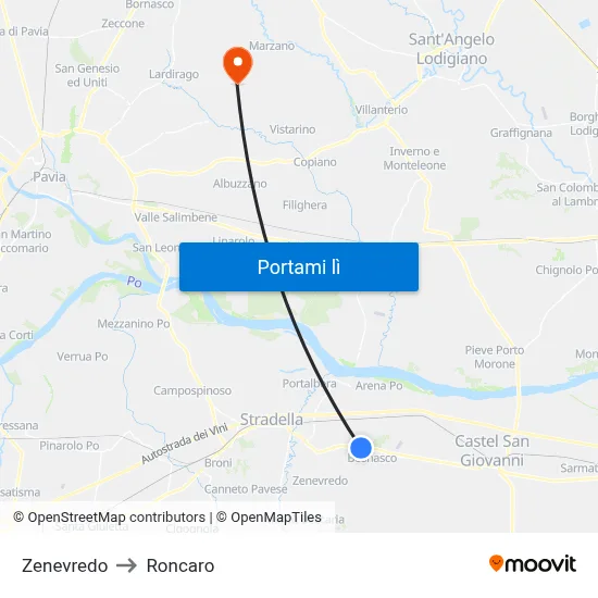 Zenevredo to Roncaro map