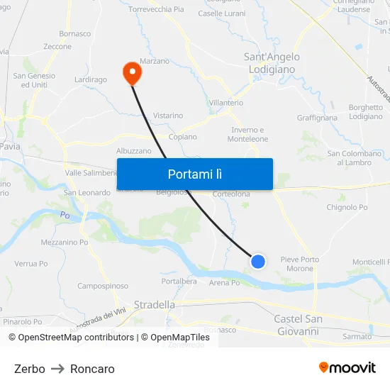 Zerbo to Roncaro map