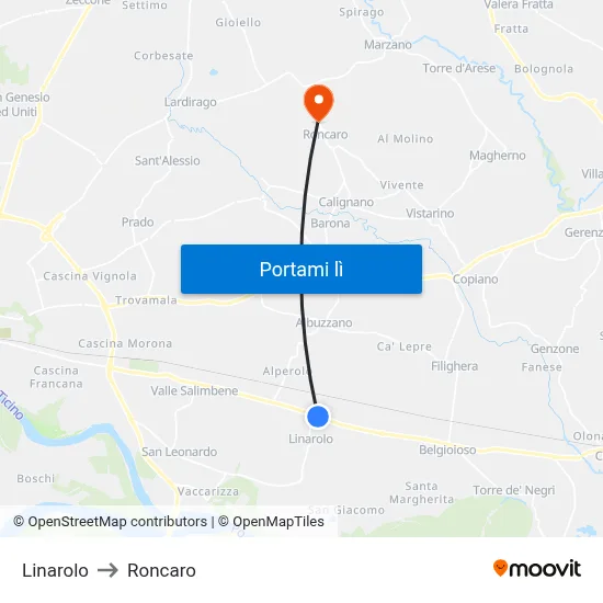 Linarolo to Roncaro map