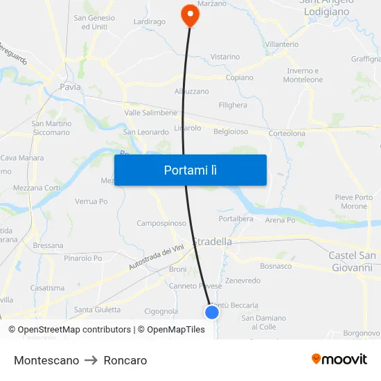 Montescano to Roncaro map