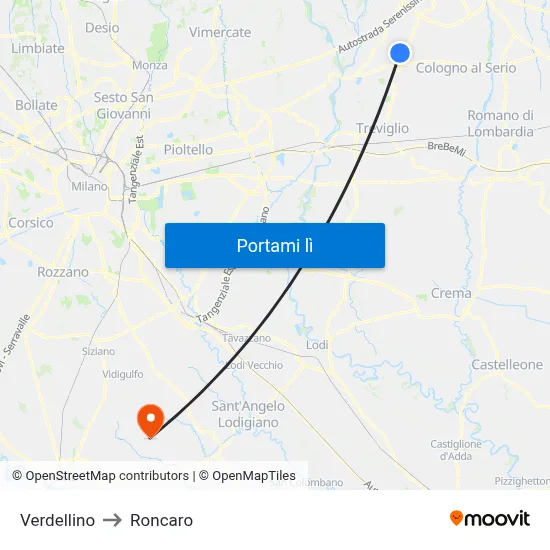 Verdellino to Roncaro map