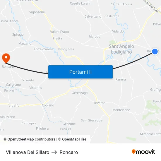 Villanova Del Sillaro to Roncaro map