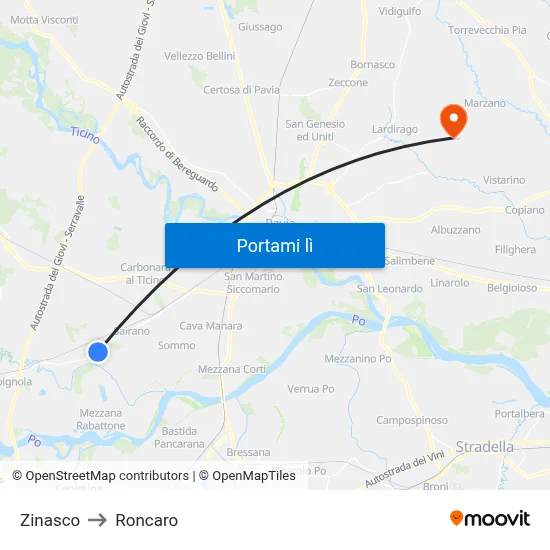 Zinasco to Roncaro map