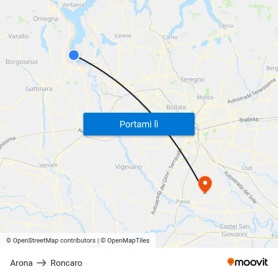 Arona to Roncaro map