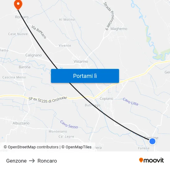 Genzone to Roncaro map