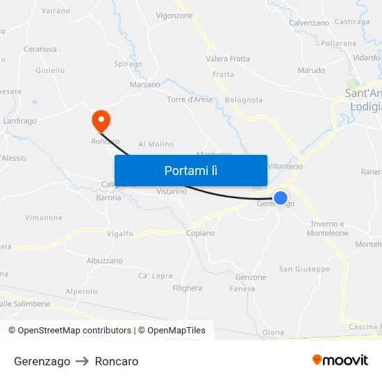 Gerenzago to Roncaro map