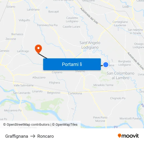 Graffignana to Roncaro map