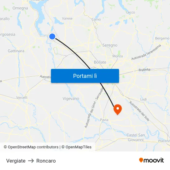 Vergiate to Roncaro map