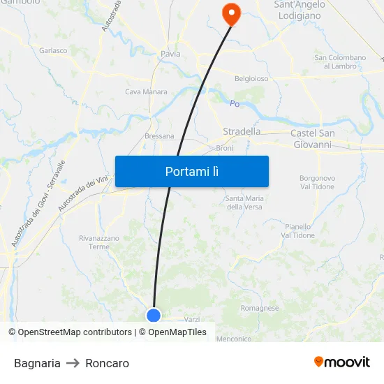 Bagnaria to Roncaro map