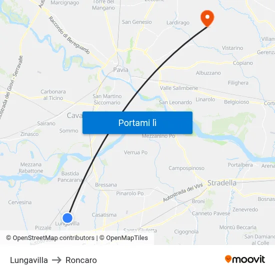 Lungavilla to Roncaro map