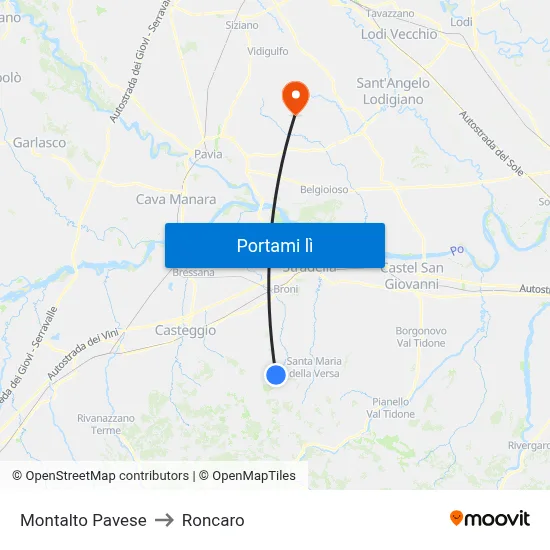 Montalto Pavese to Roncaro map
