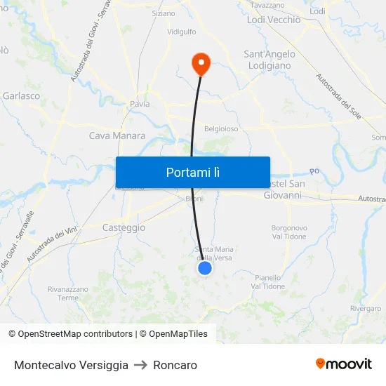 Montecalvo Versiggia to Roncaro map