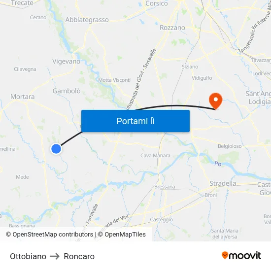 Ottobiano to Roncaro map