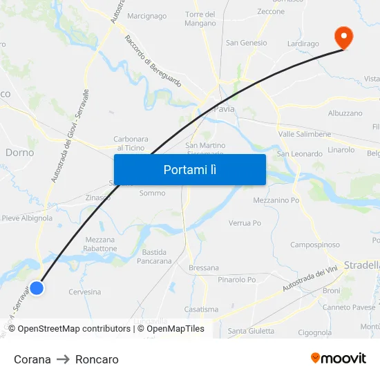 Corana to Roncaro map