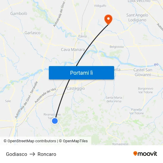Godiasco to Roncaro map