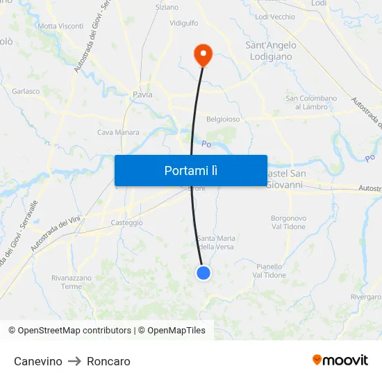 Canevino to Roncaro map