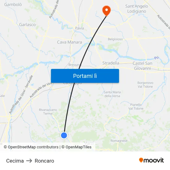Cecima to Roncaro map