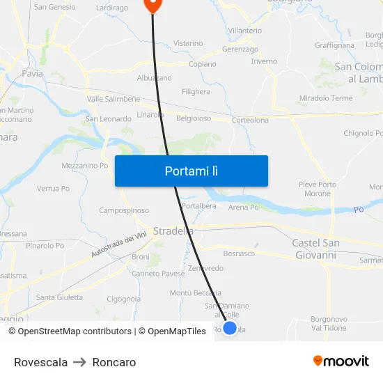 Rovescala to Roncaro map